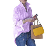 Wish Burst Spring And Summer Lady Long-Sleeved Shirt Women's Street Fashion Loose Solid Color Large-Size Shirt