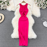 Ins Women's Summer New Sexy Kinesith Heart-Scuttered Fashion Two-Pin Knitted Dress