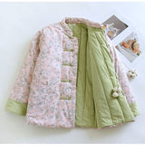 Chinese Style Buckle Coat Cotton Jacket Women's Fashion Elegant Warm Cotton Clothes National Tide Printing Cotton Coat