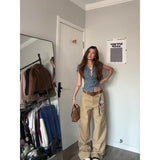 Vintage Niche Suit Women's Summer Slimming V-Neck Short-Sleeved Top Broad Leg Pants High-End Two-Sleeve