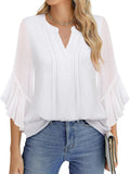 Lotus Leaf Seven-Sleeve Tops Solid Color Fashion Casual Casual V-Neck Business Shirt Chiffon Women's Clothing
