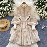 French Court Lantern Sleeve Dress Girl Spring Hook Flower Embroidery Design Famous Light Luxury Royal Sister Temperament Dress