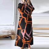 2025 Muslim Women's Robes Spring And Autumn New Fashion Bubble Sleeves Retro Pocket Hem Side Dress