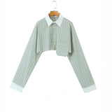 Short Striped Shirt 2025 Spring And Summer Temperament Casual Bump Clip Bag Loose Top Woman