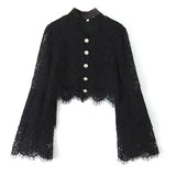 Li-Necked Simple Women's Clothing 2025 Summer Eyelash Lace Fan-Shaped Hem Short-Sleeved Shirt Long-Sleeved Top