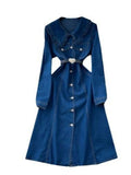 Small And Cooked Wind Dolls To Receive Waist Metal Buckle Temperament Casual Long Denim Dress 0011