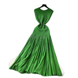 Light Luxury Famous Lady Senior Sense Sleeveless Knitted Dress Female Folds Splicing Body Of The Royal Sister Temperament Dress