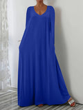 Summer New Long Dress Casual Loose Short Sleeve Pure Color V Collar Body Size Dress