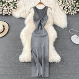 Ins Women's Summer New Sexy Kinesith Heart-Scuttered Fashion Two-Pin Knitted Dress