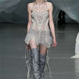 2025 Summer Fashion Trend Women's New High-Waisted Hips Irregular Wrinkle Body Dress