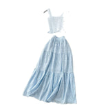 Super Fairy Vacation Wearing Women's Summer Dress Pure Desire Elastic Sling Sling Vest Hollow Embroidered High-Rise Half-Schamin Dress Suit
