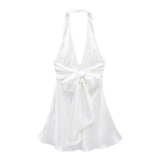 Women's Clothing 2025 Spring New Silk-Sense Texture Hanging Neck-Deck Bow Tie With Mini-Coat