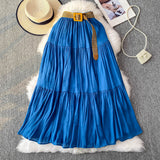 White Half-Dress Women's Dress 2025 Summer Small Medium Long Leisure High-Rise Thin Thong Ponve Cake Skirt