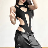 2025 Summer Women's New Solid Color Sexy Hottie Fashion Hollow Splicing Repair Slim Thin Dressing
