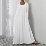 Summer New Long Dress Casual Loose Long Sleeve Solid Color Collar Dress
