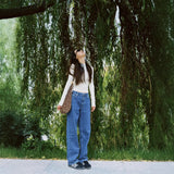 Vintage Dark Blue Straight Jeans Women Summer Thin Small Tall Waist Display Thin-Legged Long Pants