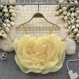 Small-Banded Holiday Wind Eogen Yarn Three-Dimensional Flower Sling Vest Women's Summer New Ocean Chic Short Top