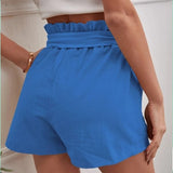 New 2025 Summer Women's Loose Flax Leisure Shorts Pocket Solid Colored High-Rise Broad Legs
