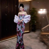 New Chinese Fishtail Evening Dress 2025 New Light Luxury Niche Morning Robe Toasting Bridal Purple Banquet Dress Dress Dress