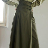 Autumn 2025 New Elegant Senior Shirt Skirt Tide French Green Asymmetric Collar Retro Suit Woman