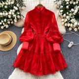 French Court Lantern Sleeve Dress Girl Spring Hook Flower Embroidery Design Famous Light Luxury Royal Sister Temperament Dress