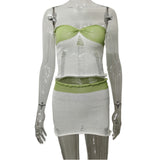 2025 Summer New Leisure Babes Sleeveless Hollow Knitted Braided Half-Skirt Knitted Suit Woman