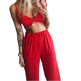 2025 Summer New Women's Printed Sexy Breasts Loose Broad Leg Pants Two Sets