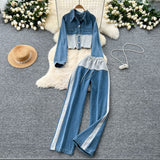 Hong Kong-Flavored Casual Suit Women's High-Waisted Thigh-Legged Straight Trousers Two Sets Of Stylish Lapel Jacket Jacket