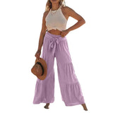 Women's Fashion Temperament Strap Spliced High-Waisted Folds Broad Leggings Casual Loose Trousers