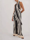 Middle Eastern Women's Fashion Casual Elegant Bare Back Set Striped Broad Leg Pants
