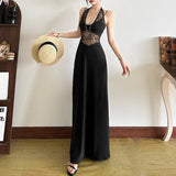 Fashion 2025 Summer New Women's Style Sexy Lace Hollow Splicing Long Sleeveless Dress Woman