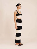 Middle East New Women's Black And White Knitted Striped Long Suit Vest With Sweater Skirt