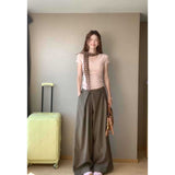 Simple Slim Slimming Waist Sweet Spicy Blouse High-Waisted Penet Broad Leg Trousers Set