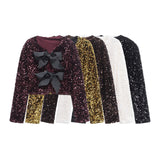 Women's 2025 Spring 2025 New V-Neck Bow Ornament Party Lien Slide Short Jacket Jacket