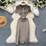 High-End Feel Dress Women 2025 New Design Color Short-Sleeved Polo Collar Knitted Ass Skirt