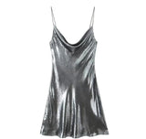 Women's Clothing 2025 Winter New Fashion Banquet Bright Metal Collar Short Sling Dress