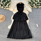 Light Luxury High-End Feeling Sleeveless Dress Women's Summer Lotus Leaves Side Waist Temperament Niche Chic Beautiful Long Dress