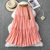White Half-Dress Women's Dress 2025 Summer Small Medium Long Leisure High-Rise Thin Thong Ponve Cake Skirt