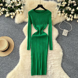 Simple Sexy Pit Strips Body-Body-Groom Knitted Dress Autumn Solid-Colored Bottom Skirt One-Step Dress Woman