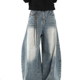 Gradient Retro Broad-Legged Jeans Design Feel Small Cat Bends Trousers Hanging Trousers Trousers