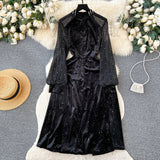 Black Dress Dress Women Autumn And Winter High-Grade Smense Diamond Lily Lightened Waist Temperament Velvet Dress 0646