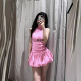 Slim-Backless Sleeveless Dress Floral Bud Dress With Thin Short Skirt Summer New