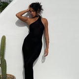 2025 New Summer Sexy Seaside Holiday Solid-Colored Shoulder Bag Hips Long Dress Woman