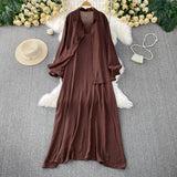 Lazy Wind Leisure Two Sets Of Women Loose Outside Thin Long-Sleeved Shirt Cover Skinny Sling Dress