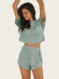 2025 Spring And Summer Knitted Striped Pajamas Loose Short-Sleeved Shorts Set Fashion Outside Wearing Home Clothes Women