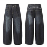 High Street Vintage Water Wash Scissors Jeans Babes Design Broad Legs Casual Thin To Make Old Tug Trousers