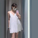 Women's Summer New Holiday Style Loose Back Vertical Lace Short Dress