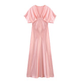 Spring 2025 Women's High-End V-Neck Silk Tense Simoufry Dress