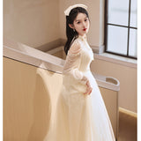 New Chinese Adult Ceremony Collared Cheongsam Evening Dress Student Vocal Art Exam Dress 2025 New Long-Sleeved Dress