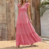 Women's Dress 2025 Sha Bohemia V-Neck High-Waisted Printed Holiday Dress Spliced With Broken Floral Dresses